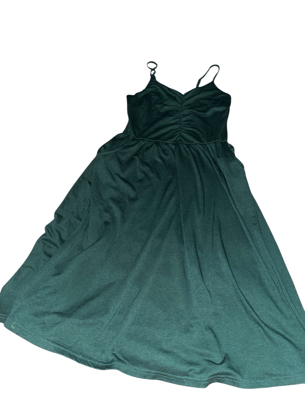 YATHON Sleeveless Dark Green Mini stretch Dress with Ruched Bodice. Size S.